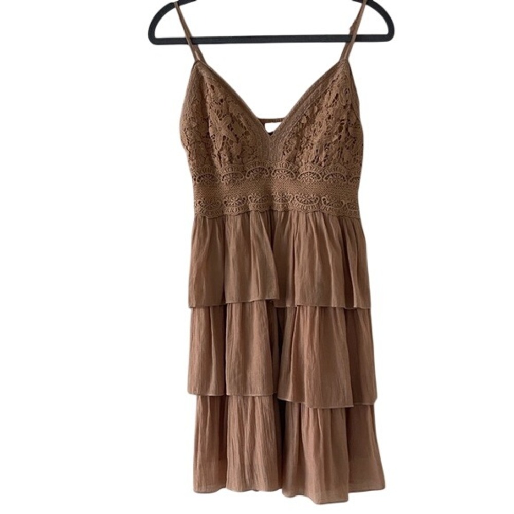 Rebellion Tiered Lace Bodice Boho Mini Dress Medium